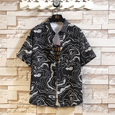 精品花衬衫男短袖夏季痞帅休闲上衣服外套翻领大码衬衣男A012/P35，男装衬衫，电商A012