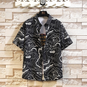 精品花衬衫男短袖夏季痞帅休闲上衣服外套翻领大码衬衣男A012/P35图片