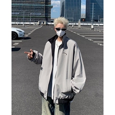 两面穿三条杠外套男女2024秋季薄款美式立领运动情侣夹克W9323，男装夹克，星座1116A-1（原606A）
