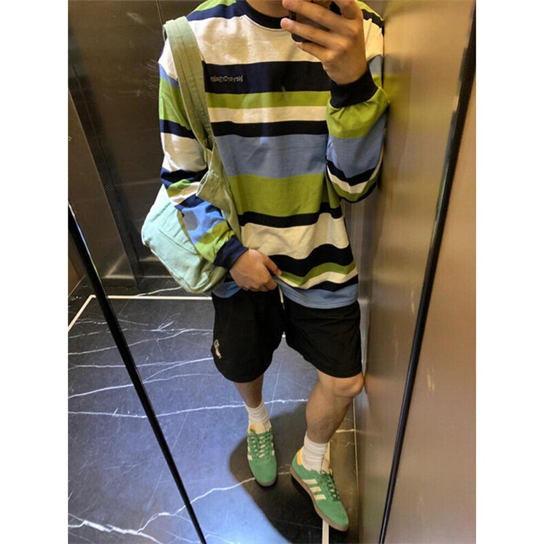 撞色拼接条纹长袖t恤美式复古圆领卫衣情侣休闲上衣TX87特P46,男装T恤,星座908-1