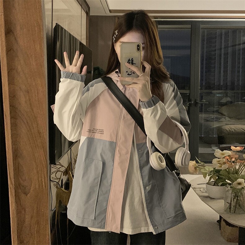 秋季拼色连帽外套女户外运动情侣装初中高中学生冲锋衣C370-85,男装夹克,星座911-2(原星座613-2）