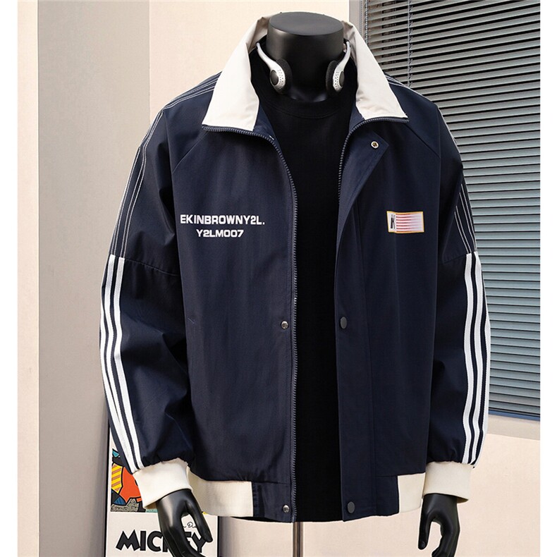 港风美式复古印花字母图案设计双袖三杠织带夹克男JK77766P75控98，男装夹克，星座226-1