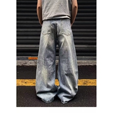 2025夏季新款小众长裤美式复古破洞设计感牛仔裤男女款A1160-P50，男装牛仔裤，星座208-5