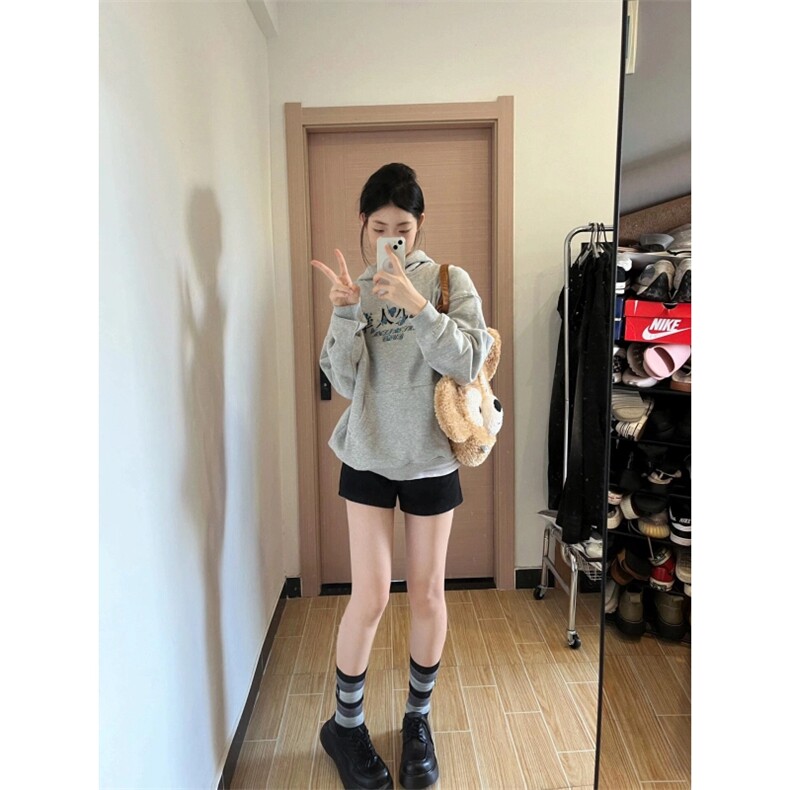 CX293-P51重磅纯棉银狐绒加厚灰色连帽卫衣女2025新款设计感,男装卫衣,电商B323A