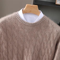 2025秋冬百搭时尚简约圆领绞花长袖针织衫，女装针织衫/毛衣，冬贝尔貂绒