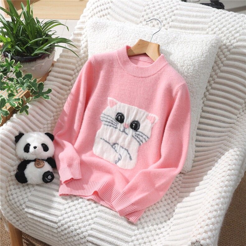 新款百搭单股小帽刺绣，童装儿童羊毛衫，蒙王妃