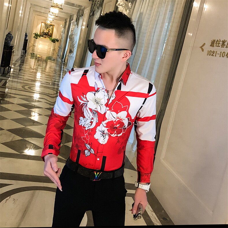 2021春秋衬衫社会男长袖上衣印花男装韩版修身四季潮流衬衣Q872-P55,男装衬衫,星座419（原A233）