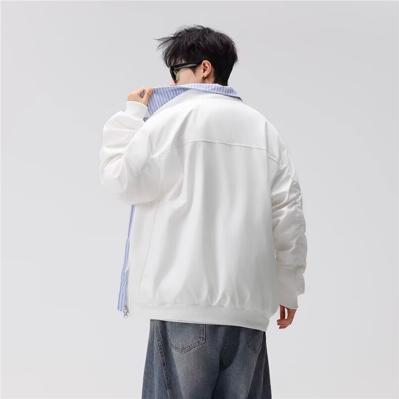 GENIOLAMODE美式绣花假两件翻领棒球服秋季男女夹克短款拼接外套,男装夹克,电商B323A