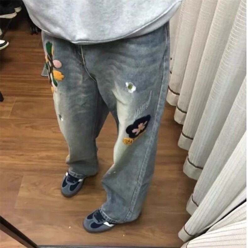 W9218-P58网图现货春季新款美式重工水洗钩花刺绣直筒牛仔裤,男装牛仔裤,星座1608-2