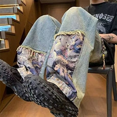 牛仔裤男女韩版潮流高街帅气百搭拼色202春夏季ins长裤RK2566-P45，男装牛仔裤，星座412-1