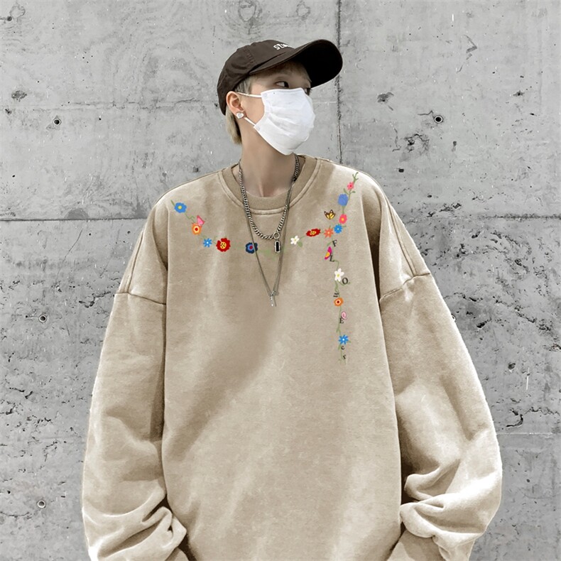 美式潮牌重磅水洗做旧圆领卫衣力推大码男XZ517A-BK5559-P58,男装卫衣,星座517A