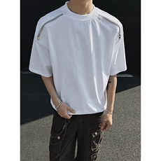 高品质二开240克宽松纯棉美式高街痞帅拉链装饰短袖T恤特23.5，男装T恤，电商A486