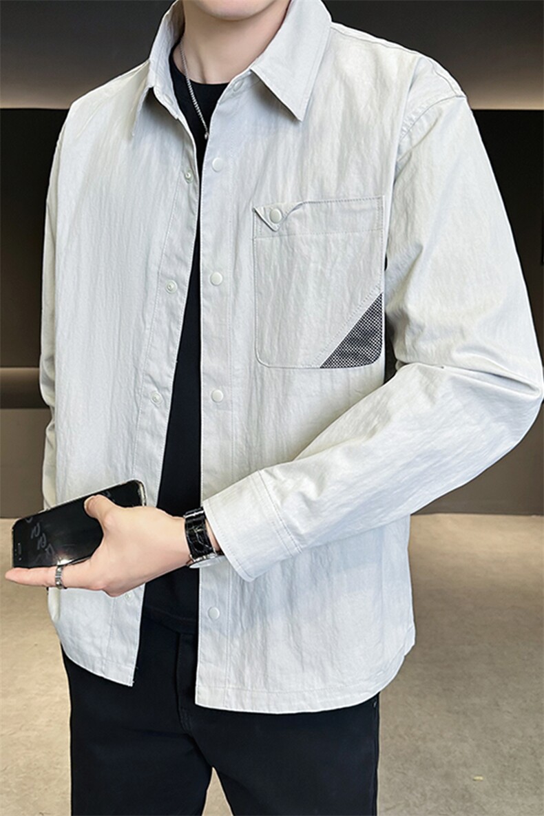 秋季长袖衬衫男士2025新款翻领潮牌休闲衬衣外套A313-25612-P98,男装衬衫,电商A313