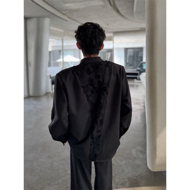 C316CS8330P98特秋装新款玫瑰花个性V领拼接设计时尚长袖衬衫,男装衬衫,电商C316