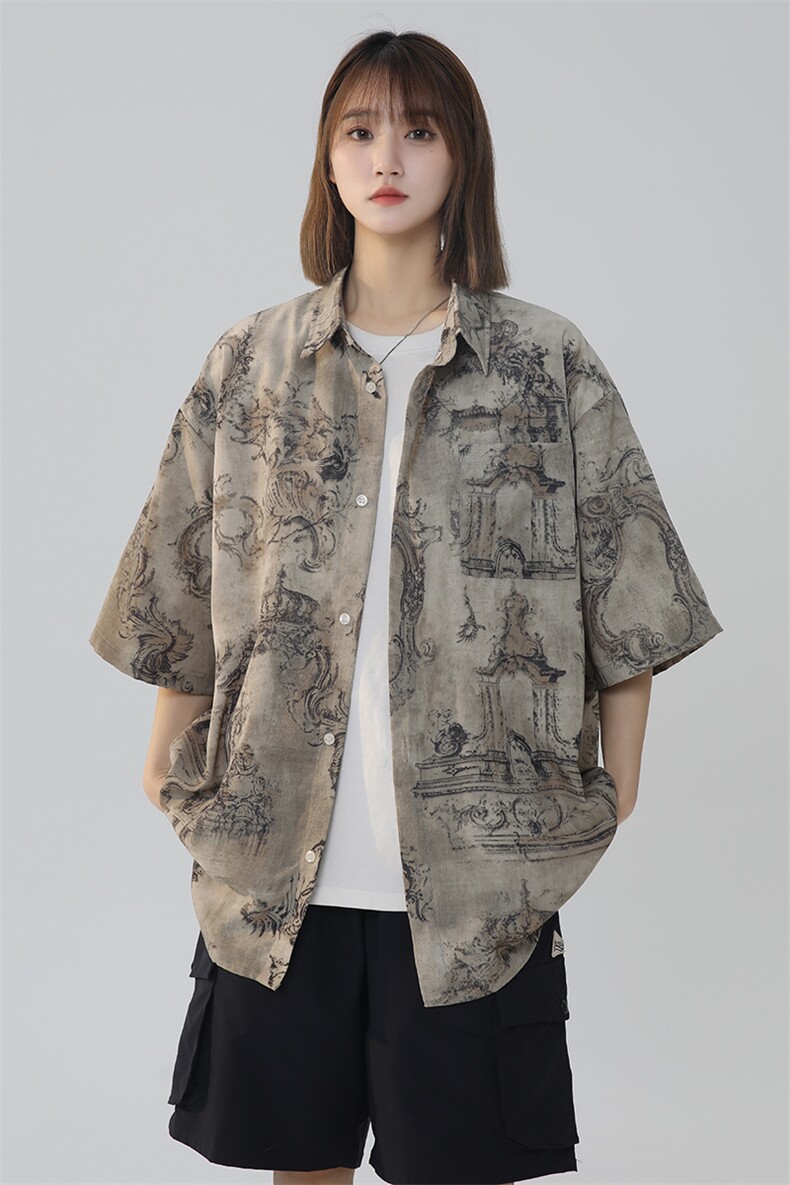 抖音品复古夏季美式高街印染短袖衬衫男225-2-CS806-P38控55,男装T恤,星座225-2
