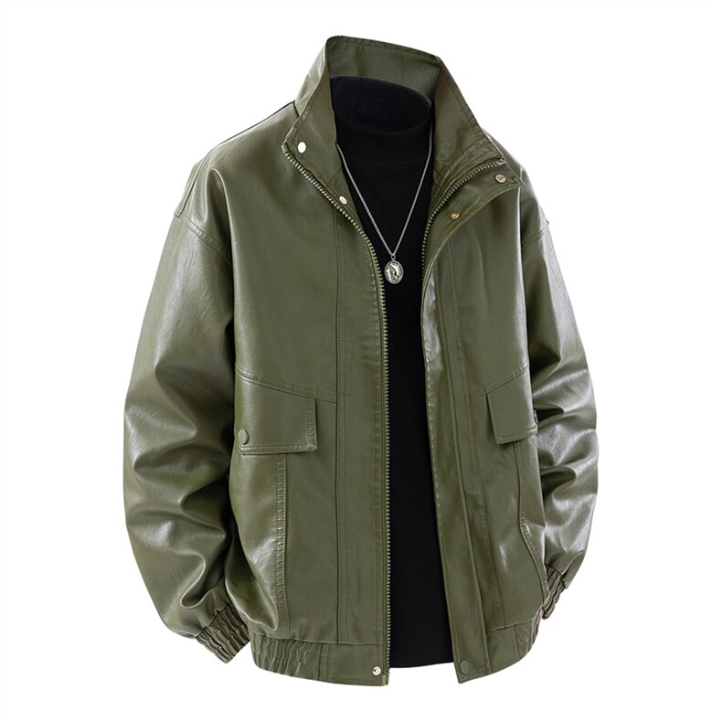 得物二开 皮衣外套美式复古立领机车服PU皮夹克宽松秋JK1200-P78图片