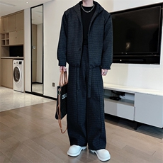 秋冬新款高级保暖连帽棉服外套弯刀裤套装男潮TZ353上衣135裤子78，男装棉衣，电商B267