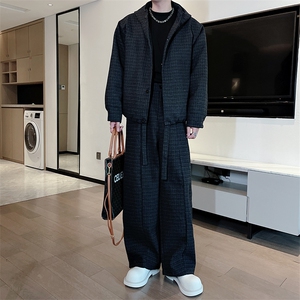 秋冬新款高级保暖连帽棉服外套弯刀裤套装男潮TZ353上衣135裤子78图片
