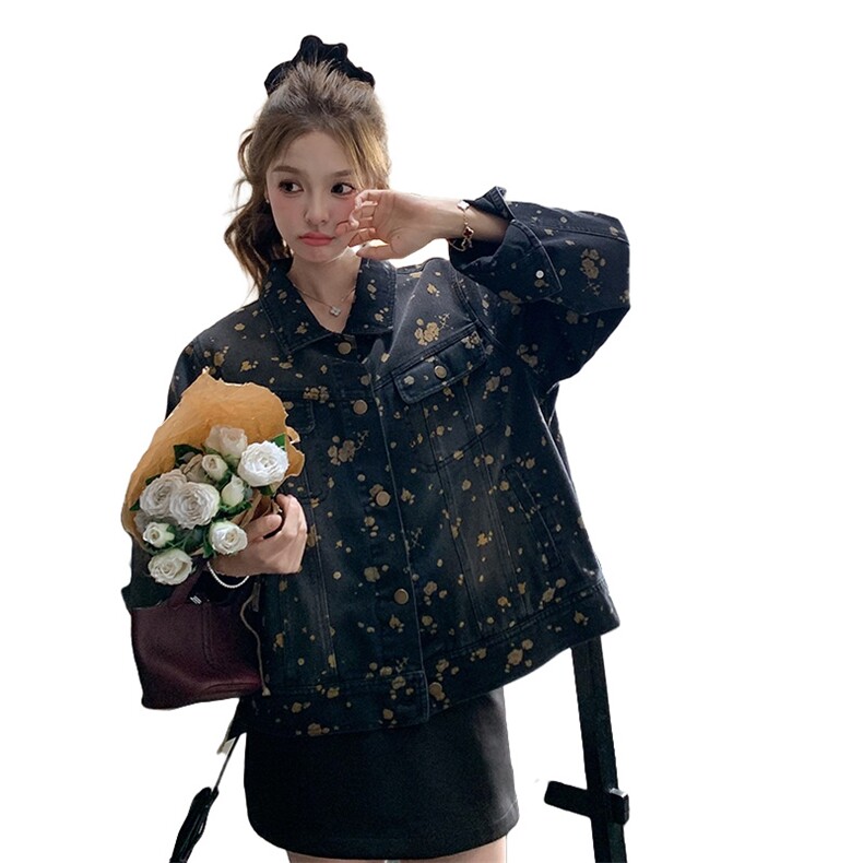 已现货25春【新品】牛仔印花短款外套S010-P140-K198,女装短外套,2C305