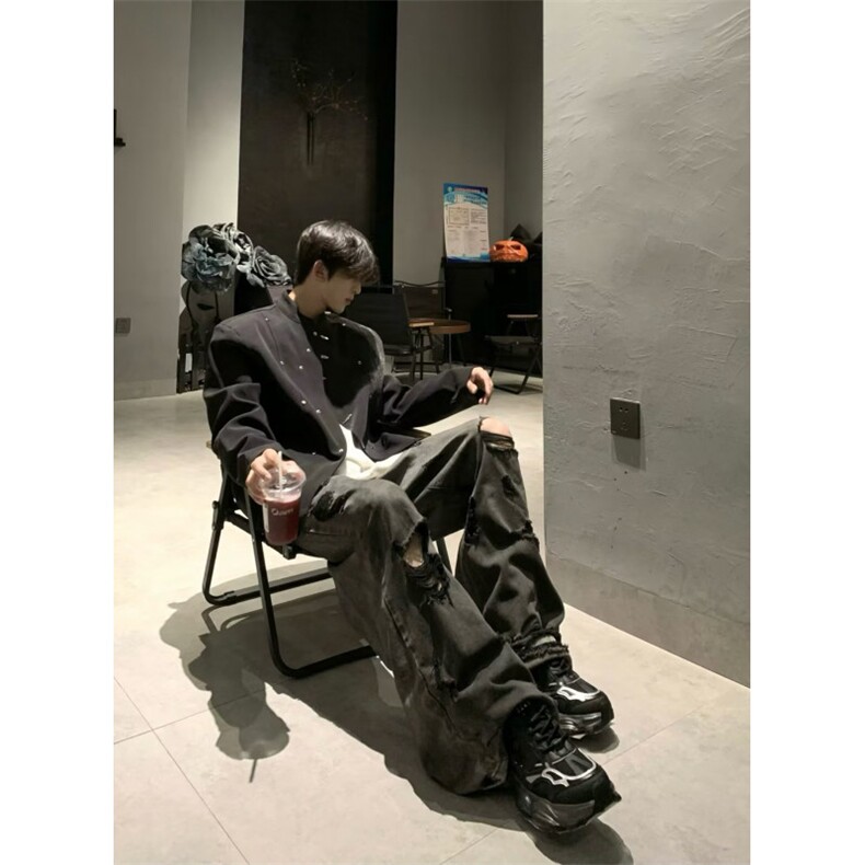 LX0826-P73新中式黑色廓形西服夹克男春秋季潮高级感西装外套,男装夹克,电商C233