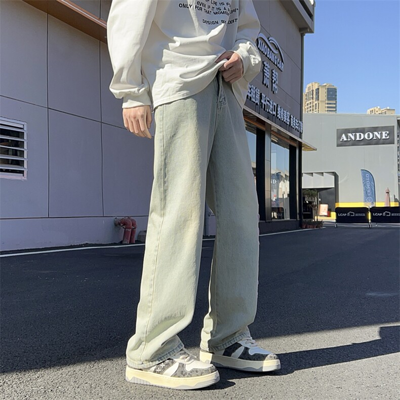 美式高街休闲字母牛仔裤男潮牌直筒宽松休闲阔腿裤子,男装牛仔裤,星座410-7