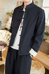 风新中式冬唐装夹克男装居士服大码加绒加厚套装A804加绒P145图片