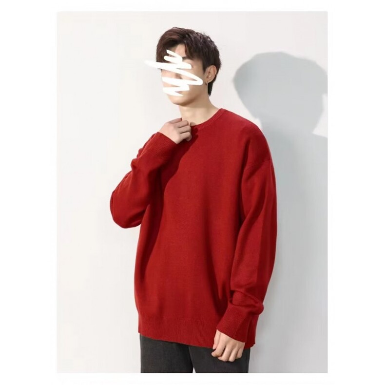 1506-1/MYM011/P42秋冬慵懒风红色毛衣圆领男高级感外穿男女情侣,男装针织衫/毛衣,星座1506-1