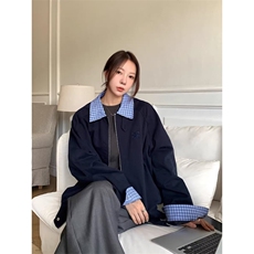 时尚格子拼接翻领开衫夹克女外套秋季新款设计感上衣WL7488-P60，男装夹克，星座1008