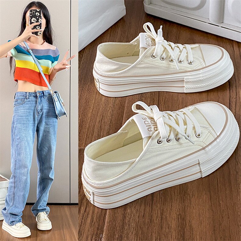 韩版帆布鞋女2024夏季新款百搭学生透气厚底板鞋休闲女鞋，女鞋帆布鞋，星座1407-3
