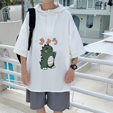 LD54037-P45连帽短袖t恤男大码胖子带帽五分袖中袖，男装T恤，电商A040