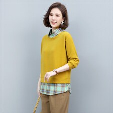 长期现货，复古拼接假两件卫衣女百搭新款女装韩版宽松长袖上衣女，女装卫衣/绒衫，涵誉