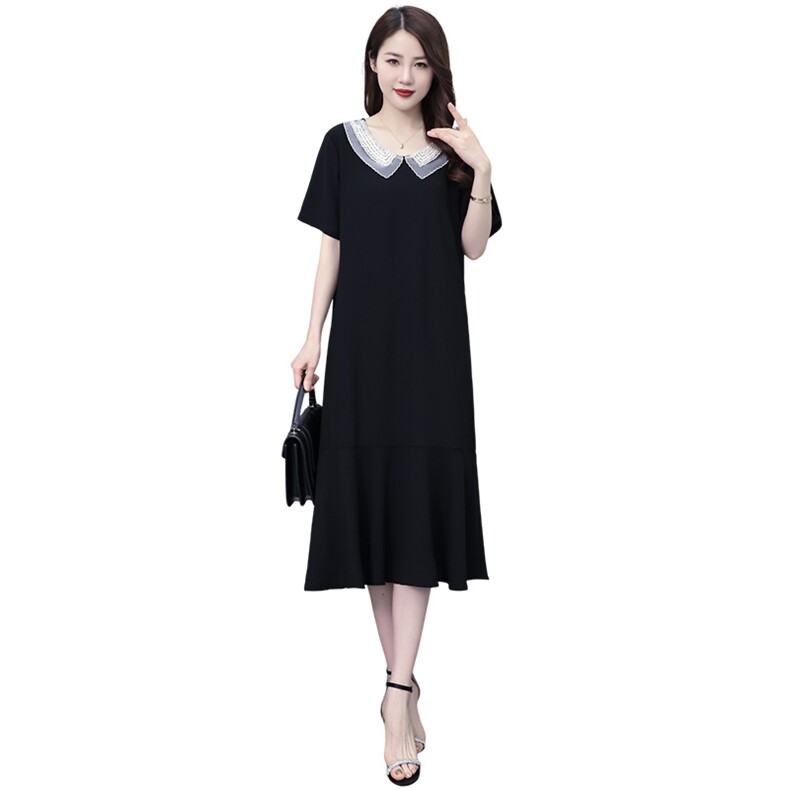（现货）夏季新款连衣裙女黑色通勤短袖高端时尚鱼尾裙裙子,女装连衣裙,深妍伊美