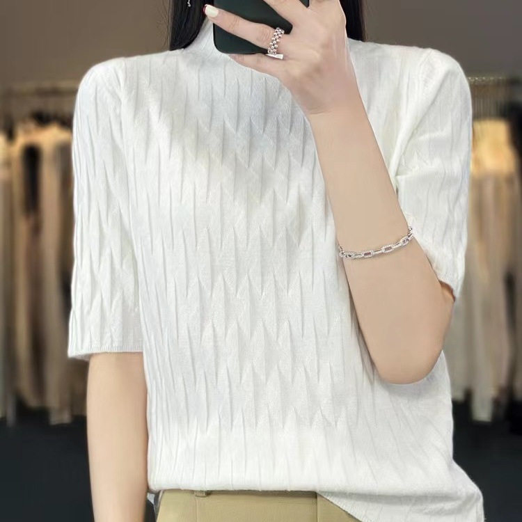 针织短袖t恤女2025新款夏季薄款宽松显瘦打底上衣小衫,女装T恤,众美斯特