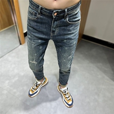 春季高端牛仔裤男潮牌印花破洞补丁时尚设计痞帅修身小脚长裤百搭，男装牛仔裤，星座506A