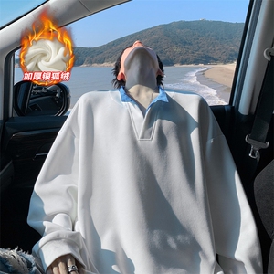 420g重磅条纹V领假两件保暖银狐绒大码卫衣W5431J加绒-特P50控98图片