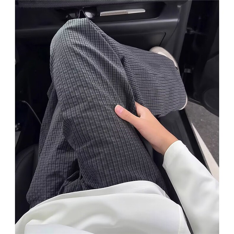 格子西裤男款春秋季潮流垂感直筒裤阔腿休闲长裤子，男装西裤，四季星座505