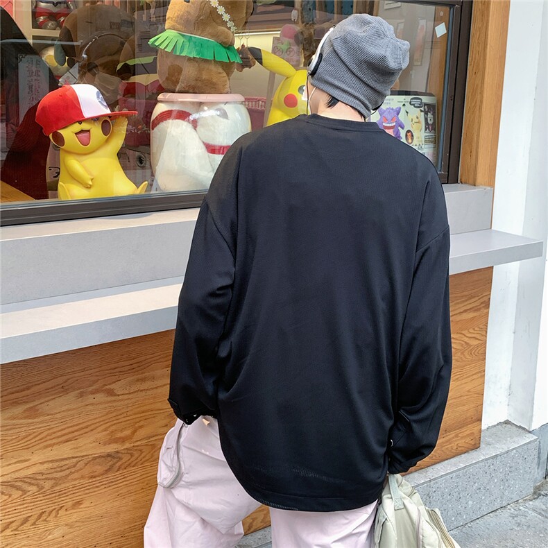 2026春装肌理感男士长袖T恤潮流男袖子纽扣设计W56681/特P35黑8,男装T恤,电商A094