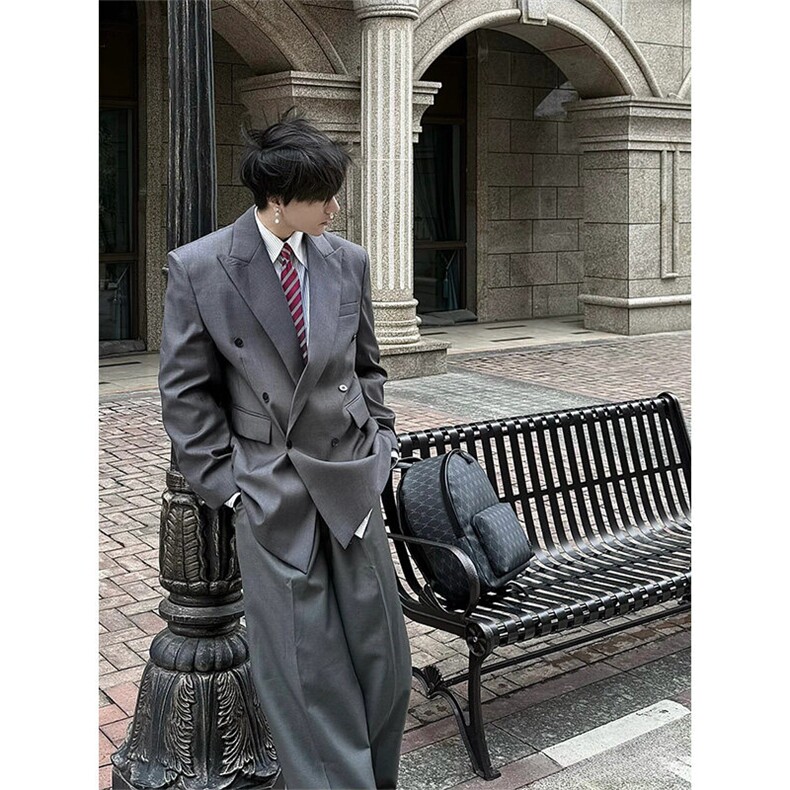 现货~春季廓形双排扣西服戗驳领垫肩休闲西装男外套X896-特P95，男装西服，星座1004-3