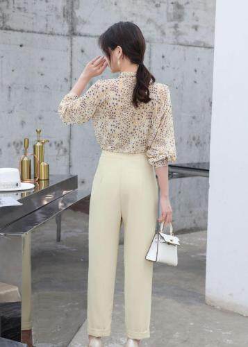 夏季新款韩版鹅黄色提花气质淑女套裤，女装，水锦红