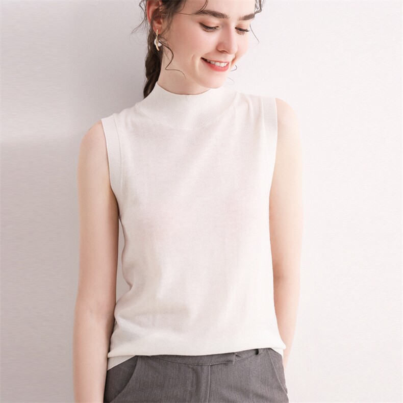 外穿无袖针织背心女夏季薄款半高领精纺羊毛衫打底毛衣内搭百搭潮，女装羊毛衫，东远绒业