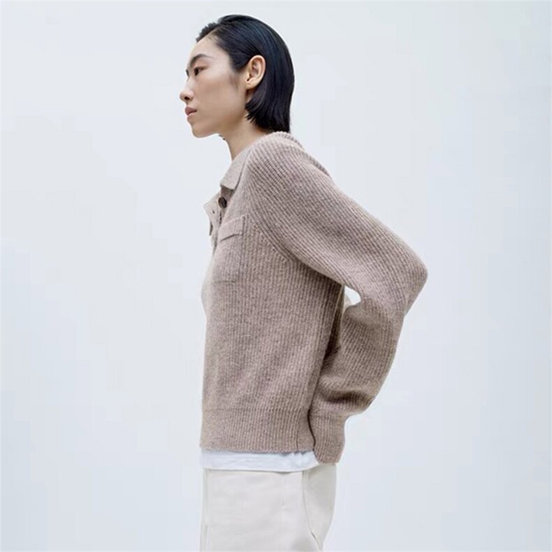 时尚百搭POLO领羊毛衫女秋冬新款修身显瘦长袖针织上衣,女装羊毛衫,泰沅羊绒