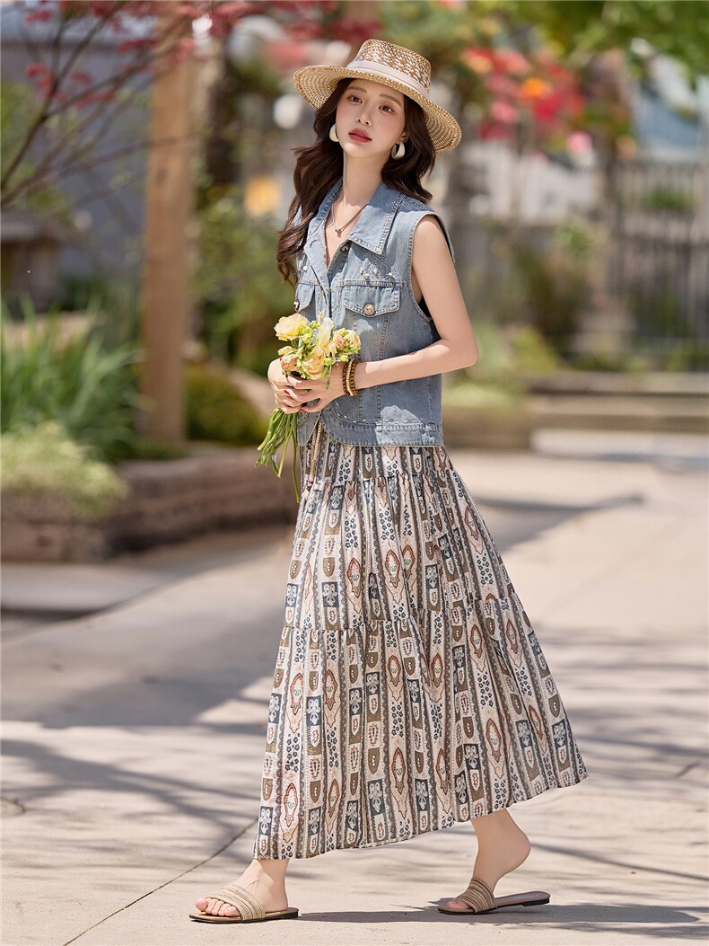 2026年新款夏装休闲洋气气质减龄显瘦牛仔刺绣马甲三件套女,女装套装/套裙,沁沁公主