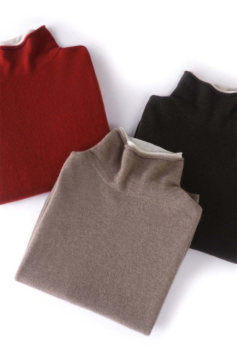 秋冬季新款毛衣女宽松显瘦时尚百搭双层堆堆领羊绒衫,女装羊绒衫,羢衣兜