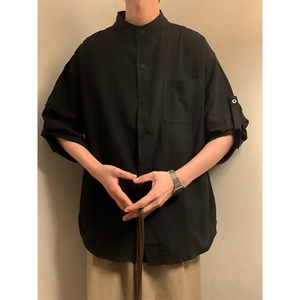 C1020/P28春装现货立领五分中袖男女短袖衬衫七分袖大码控38图片