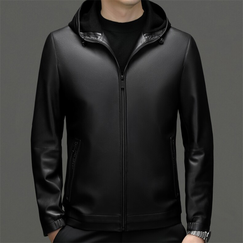 2311秋冬新款男士皮衣绵羊皮外套连帽夹克商务休闲男装P750，男装皮衣，电商B360