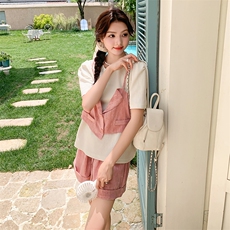 现货！休闲撞色拼接阔腿短裤套装两件套2C133-9008-P115-K168，女装套装/套裙，2C133