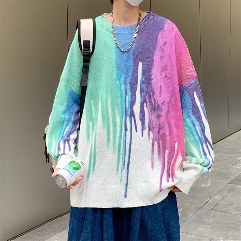 新款秋季泼墨毛衣日系设计感小众圆领套头印花秋冬宽松  M193-P42图片