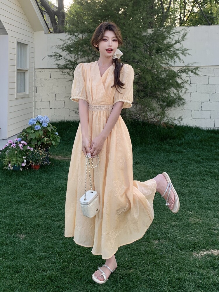 夏季新品！亮片刺绣花朵度假风连衣裙85113桔色-208A-P175-K270,女装连衣裙,浙宝208A