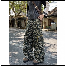 美式街头复古口袋迷彩工装裤男设计感直筒宽松垂感休闲阔腿牛仔裤，男装牛仔裤，星座506A