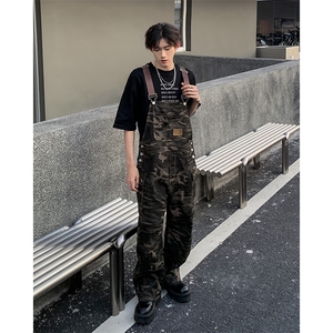 得物品质夏款男迷彩牛仔背带裤贴标工装大口袋豹纹长裤NK614 P70图片